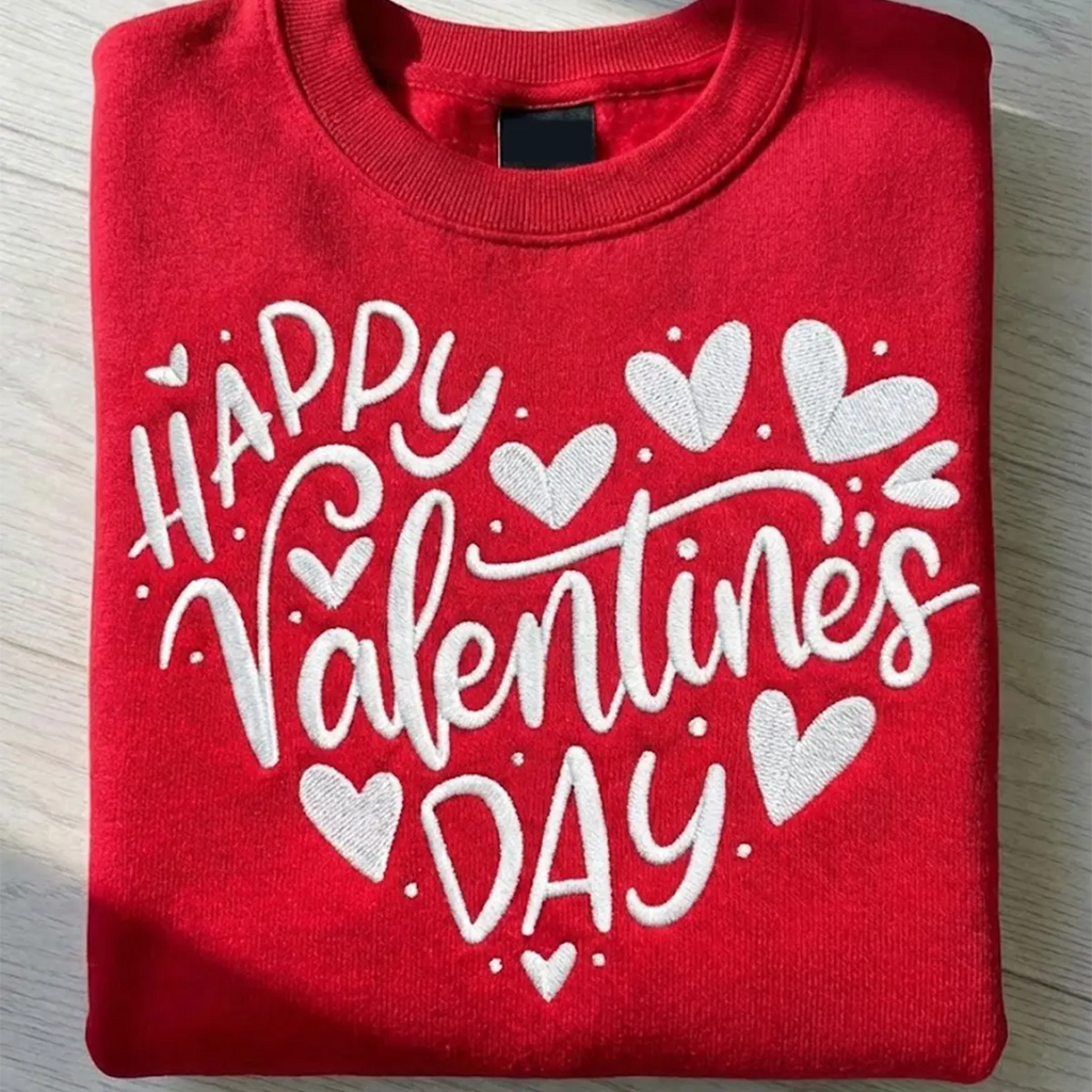 Embroidered Valentine Sweatshirt – Custom Stitched Lettering, Cozy Casual Wear