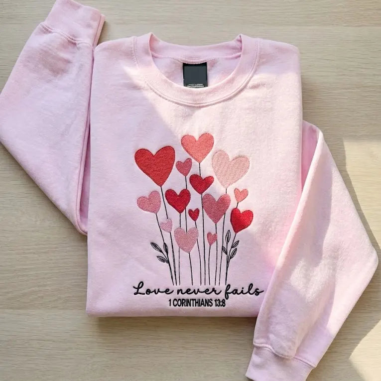 Embroidered Heart Sweatshirt – Custom Stitched Artwork, Soft Everyday Style