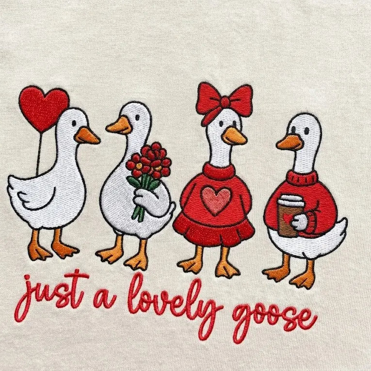 Embroidered Goose Sweatshirt – Hand-Stitched Animal Design, Cozy Casual Wear