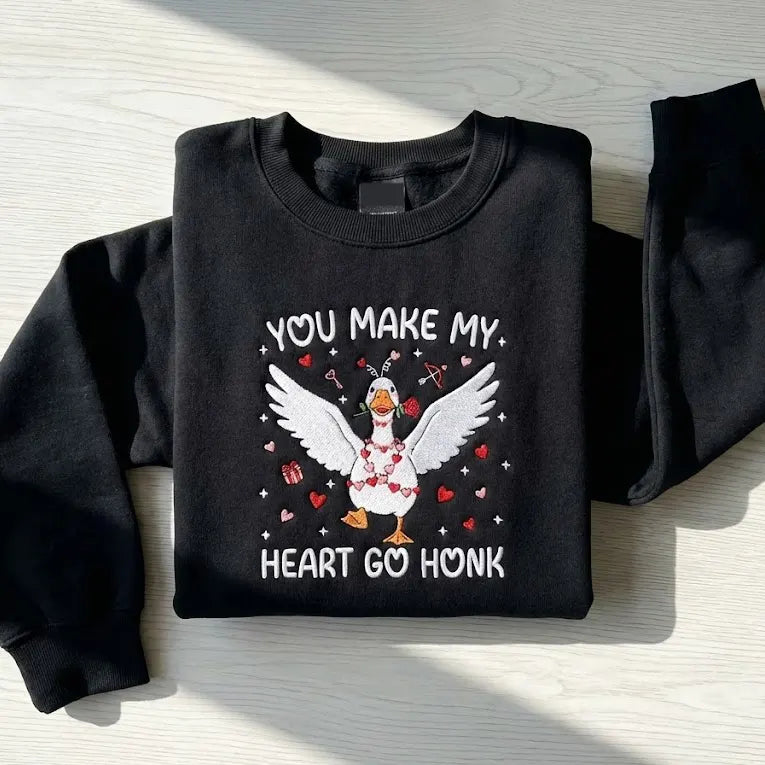 Embroidered Goose Sweatshirt – Custom Stitched Artwork, Cozy Casual Wear