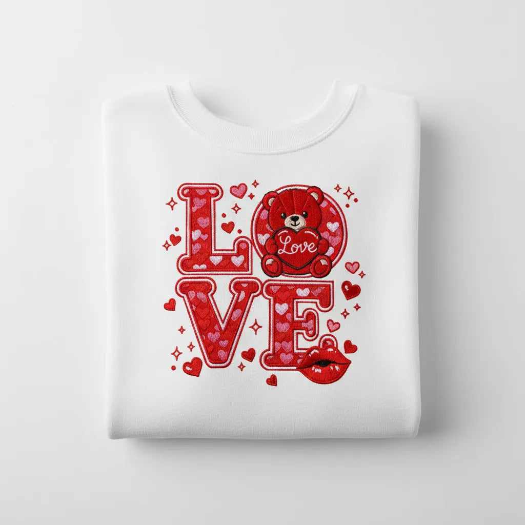 Embroidered Love Sweatshirt – Custom Stitched Artwork, Cozy Everyday Wear