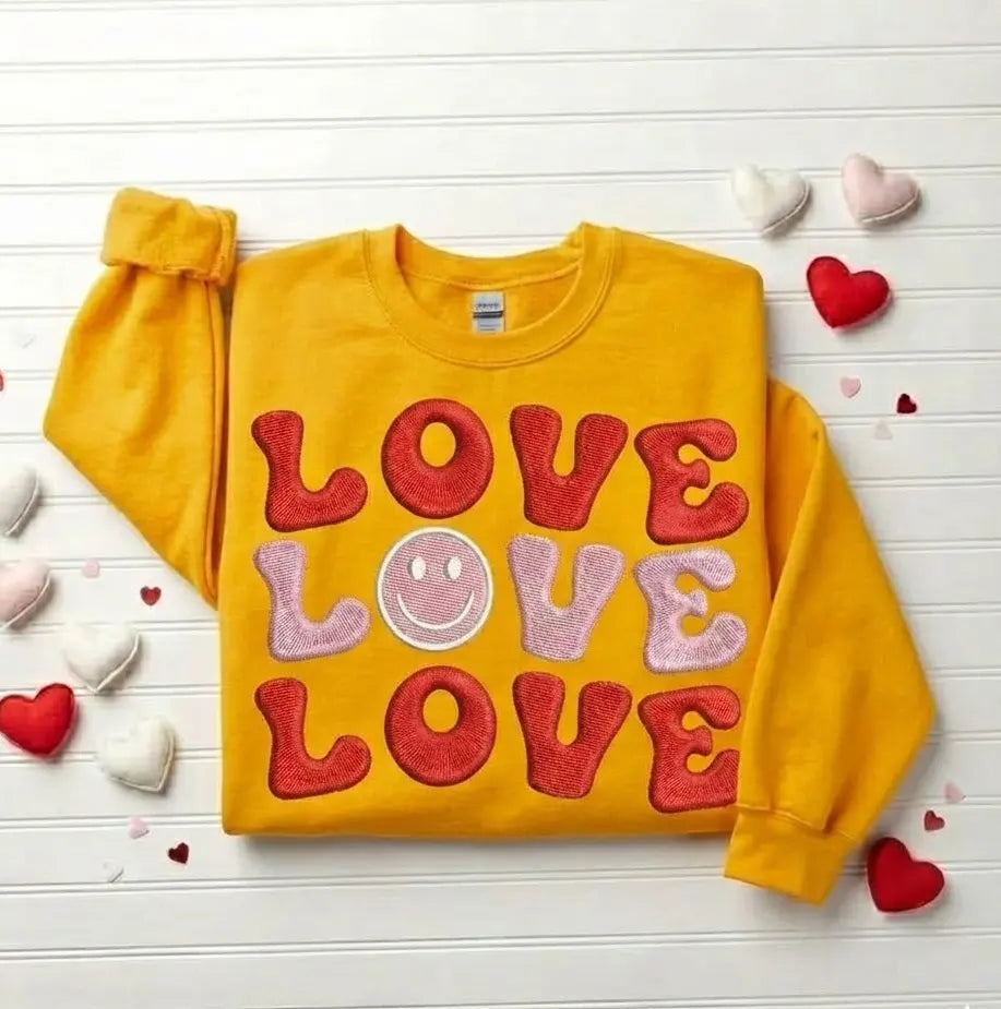 Embroidered LOVE Sweatshirt – Raised Stitch Lettering, Cozy Casual Wear