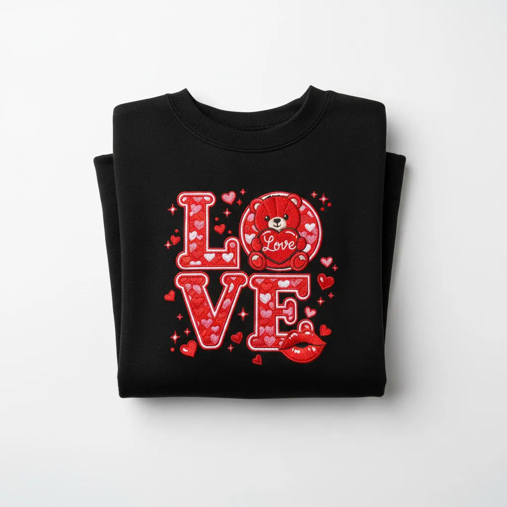 Embroidered Love Sweatshirt – Custom Stitched Artwork, Cozy Everyday Wear