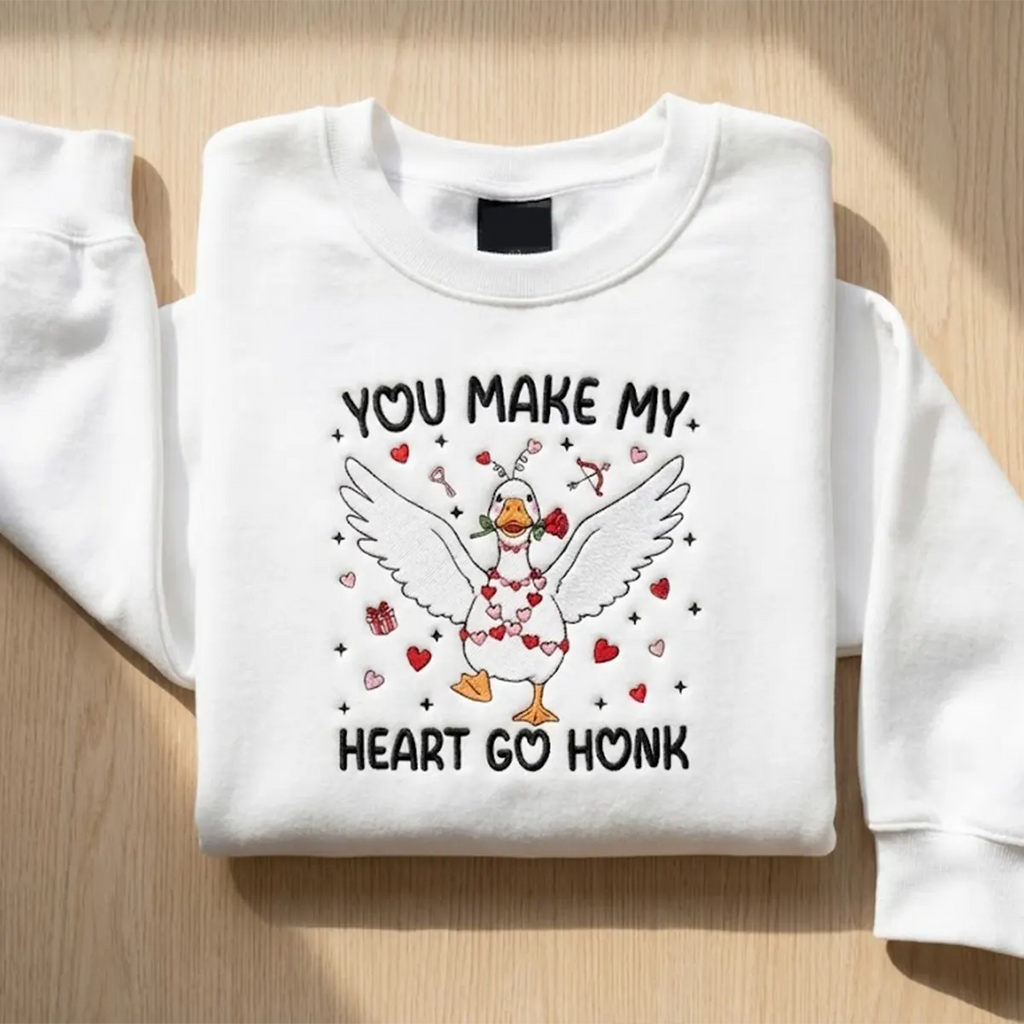 Embroidered Goose Sweatshirt – Custom Stitched Artwork, Cozy Casual Wear