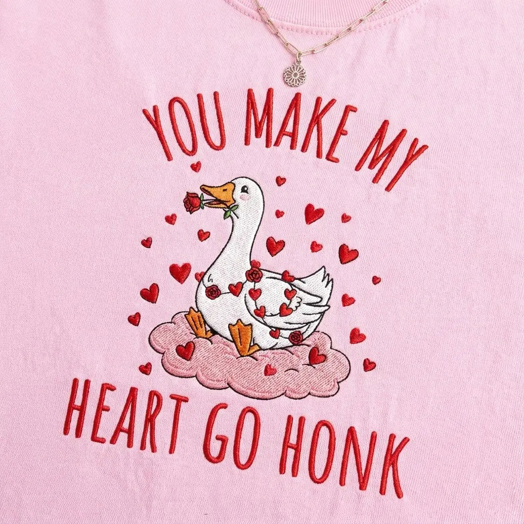 Embroidered Goose Sweatshirt – Custom Stitched Illustration, Cute Casual Style