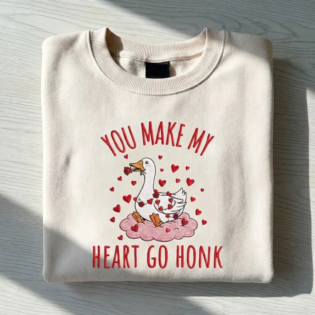 Embroidered Goose Sweatshirt – Custom Stitched Illustration, Cute Casual Style