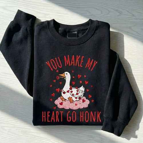 Embroidered Goose Sweatshirt – Custom Stitched Illustration, Cute Casual Style