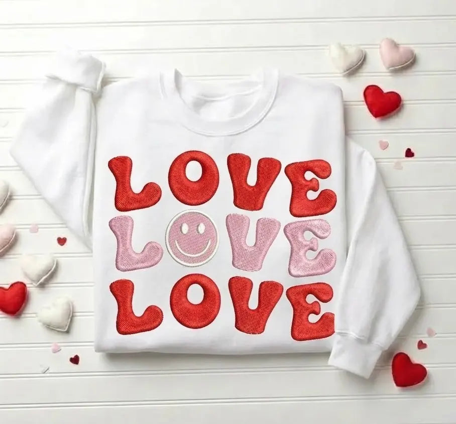 Embroidered LOVE Sweatshirt – Raised Stitch Lettering, Cozy Casual Wear