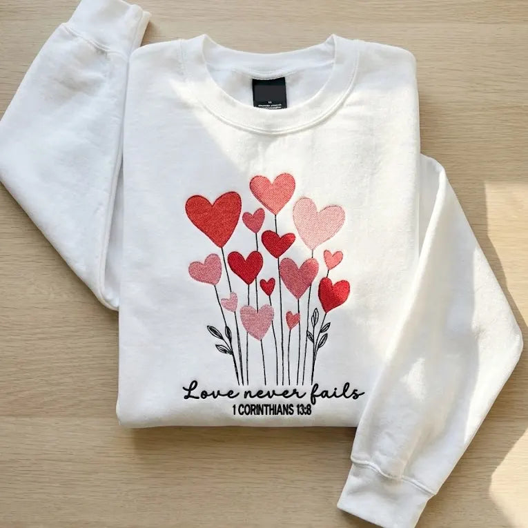 Embroidered Heart Sweatshirt – Custom Stitched Artwork, Soft Everyday Style