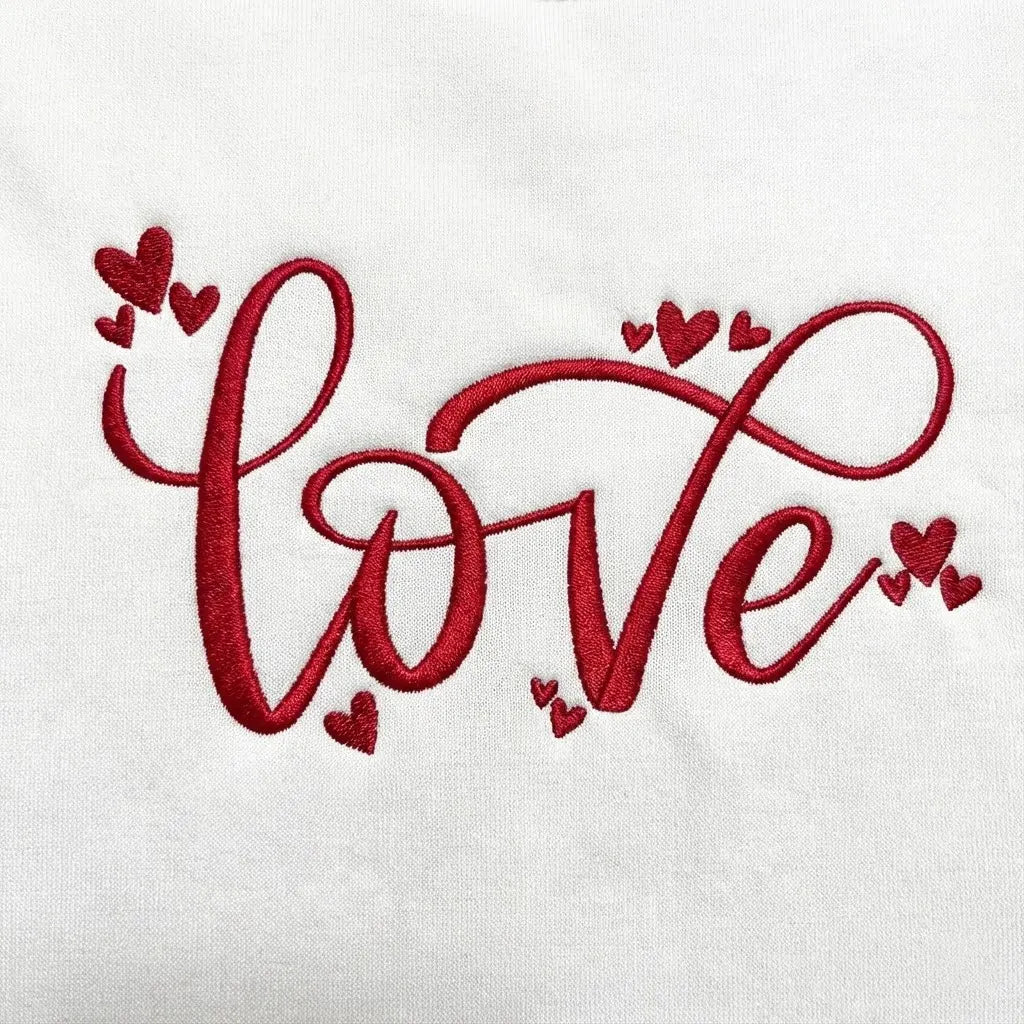 Embroidered Love Script Sweatshirt – Hand-Stitched Lettering, Cozy Everyday Wear