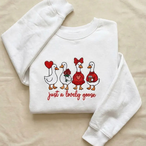 Embroidered Goose Sweatshirt – Hand-Stitched Animal Design, Cozy Casual Wear